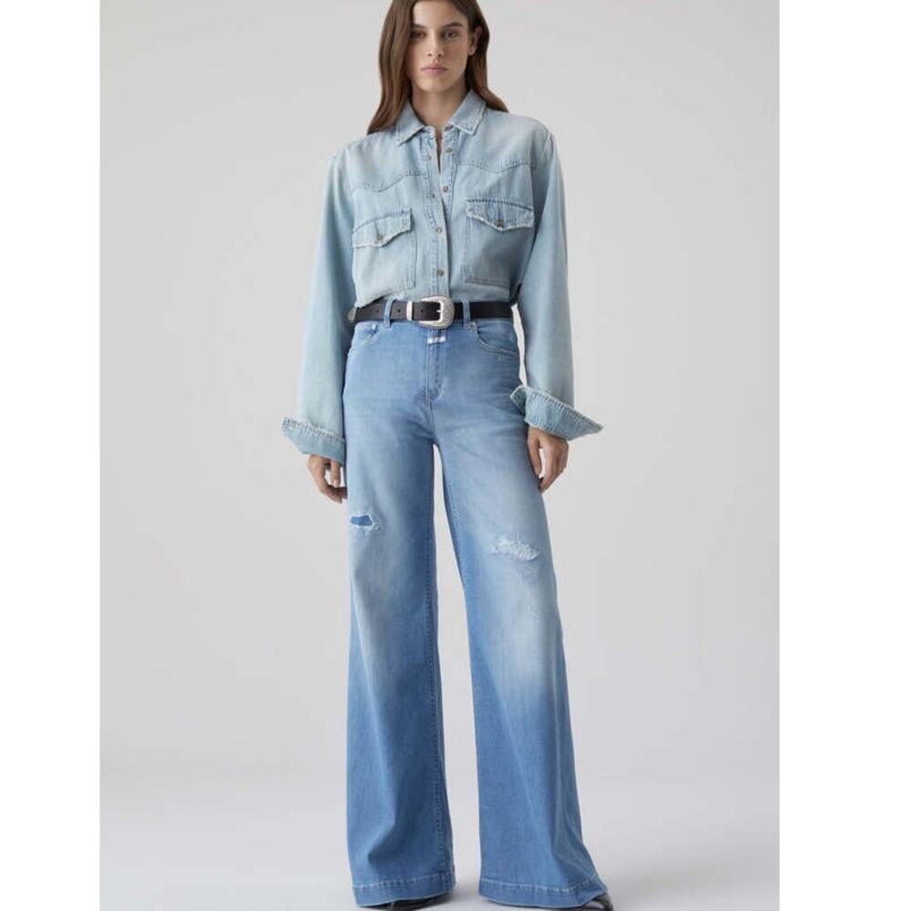 Closed Glow Up Wide Leg High Waisted Supper Soft Cotton Distressed Jeans 27